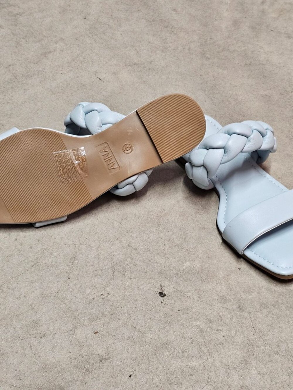 Braided Strap Light Blue Square-Toe Womens Sandals - Picture 7 of 8
